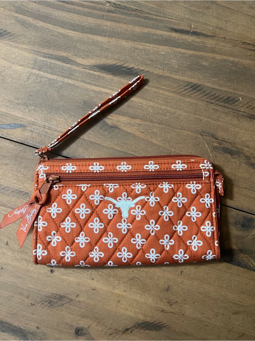 Texas Longhorn Vera Bradley Rust Orange Quilted Wristlet